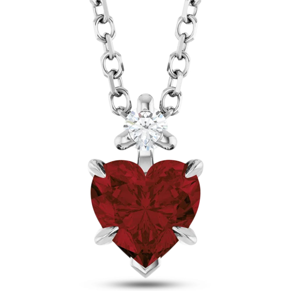 Heart Natural Mozambique Garnet & Natural Diamond Pendant Necklace 14K White Gold (0.63ct)