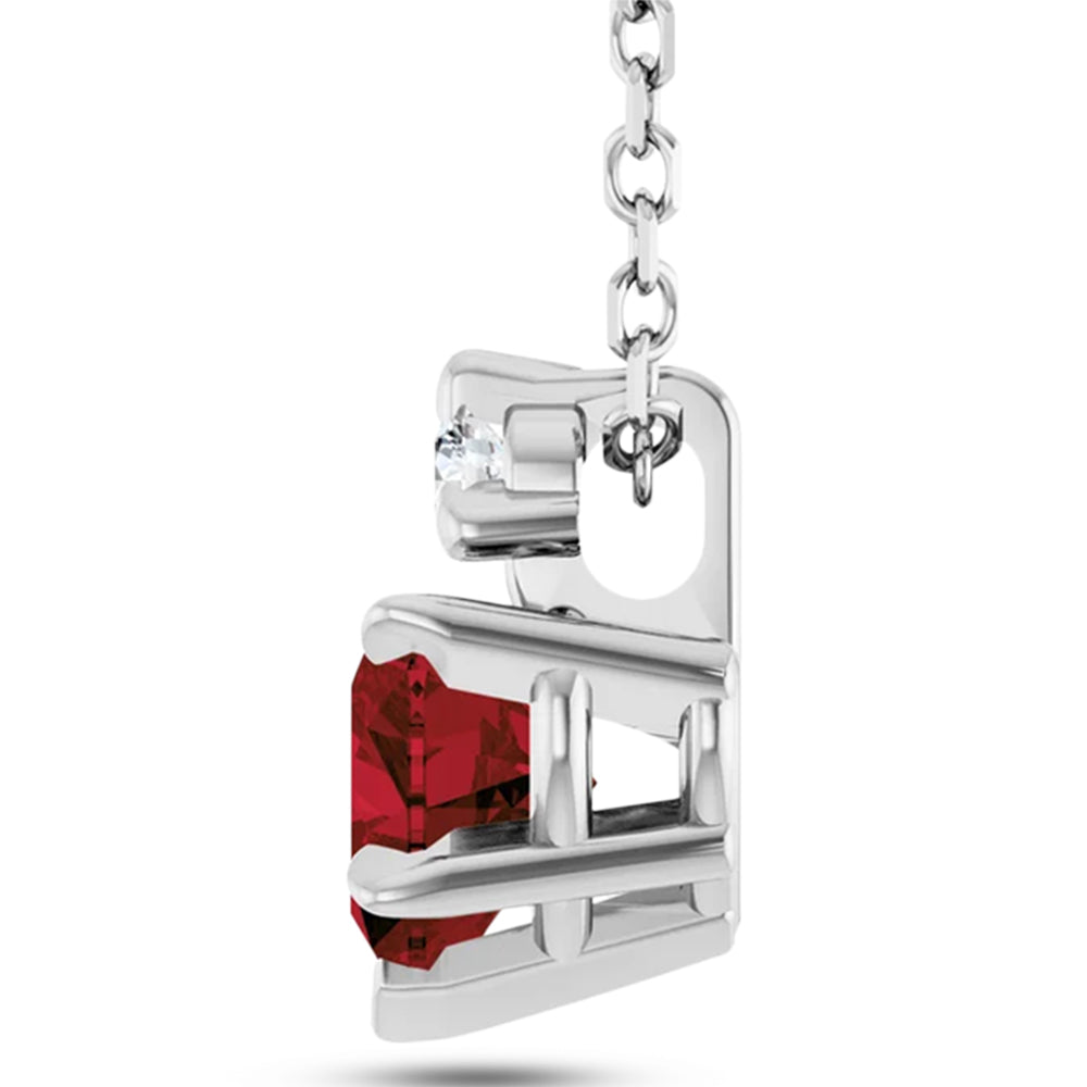 Heart Natural Mozambique Garnet & Natural Diamond Pendant Necklace 14K White Gold (0.63ct)