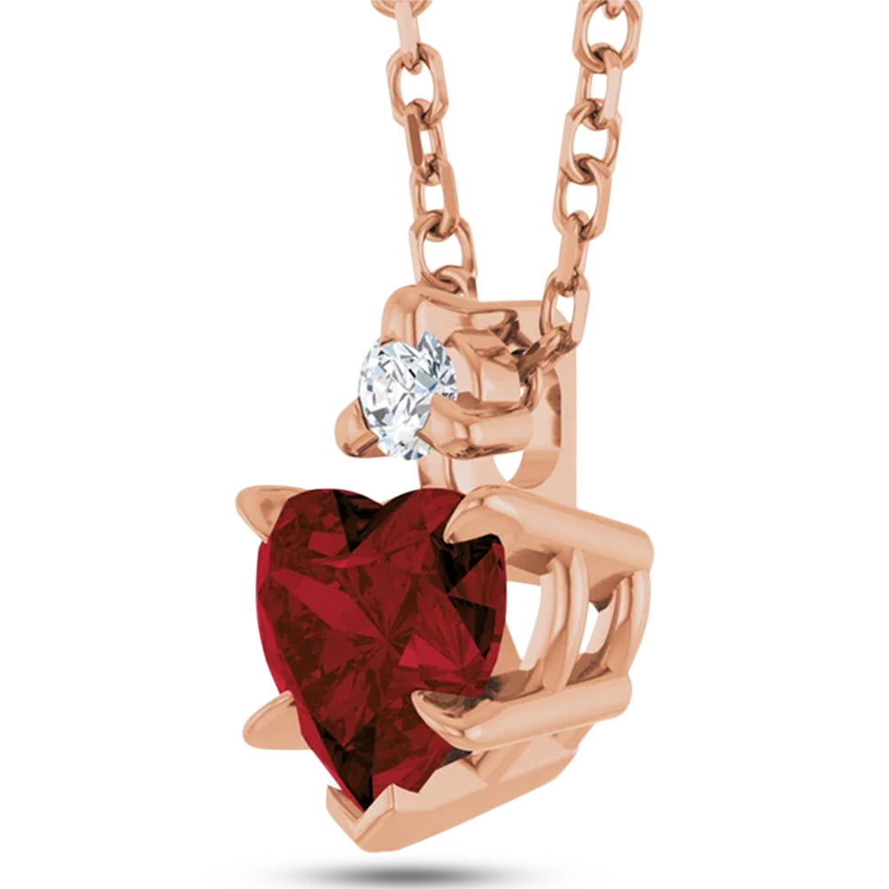 Heart Natural Mozambique Garnet & Natural Diamond Pendant Necklace 14K Rose Gold (0.63ct)
