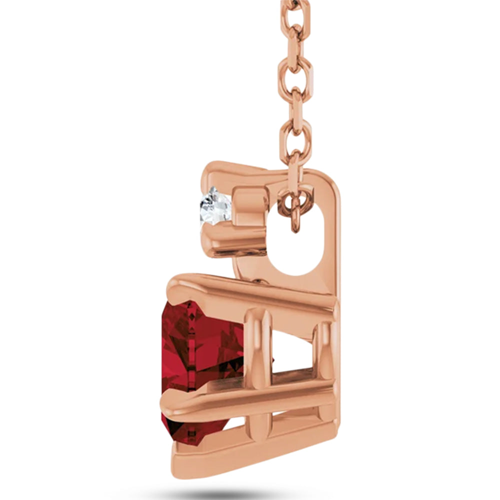 Heart Natural Mozambique Garnet & Natural Diamond Pendant Necklace 14K Rose Gold (0.63ct)