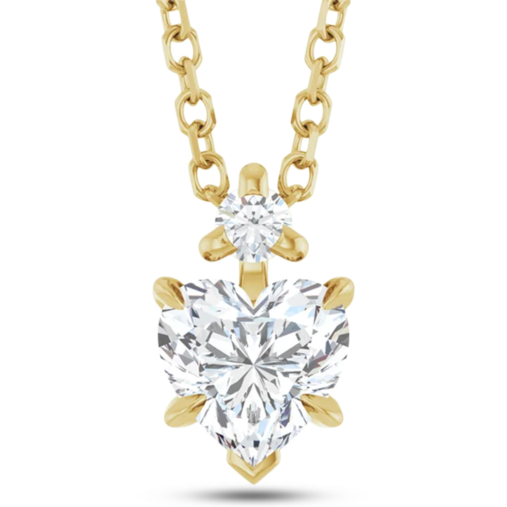 Heart Natural White Sapphire & Natural Diamond Pendant Necklace 14K Yellow Gold (0.58ct)