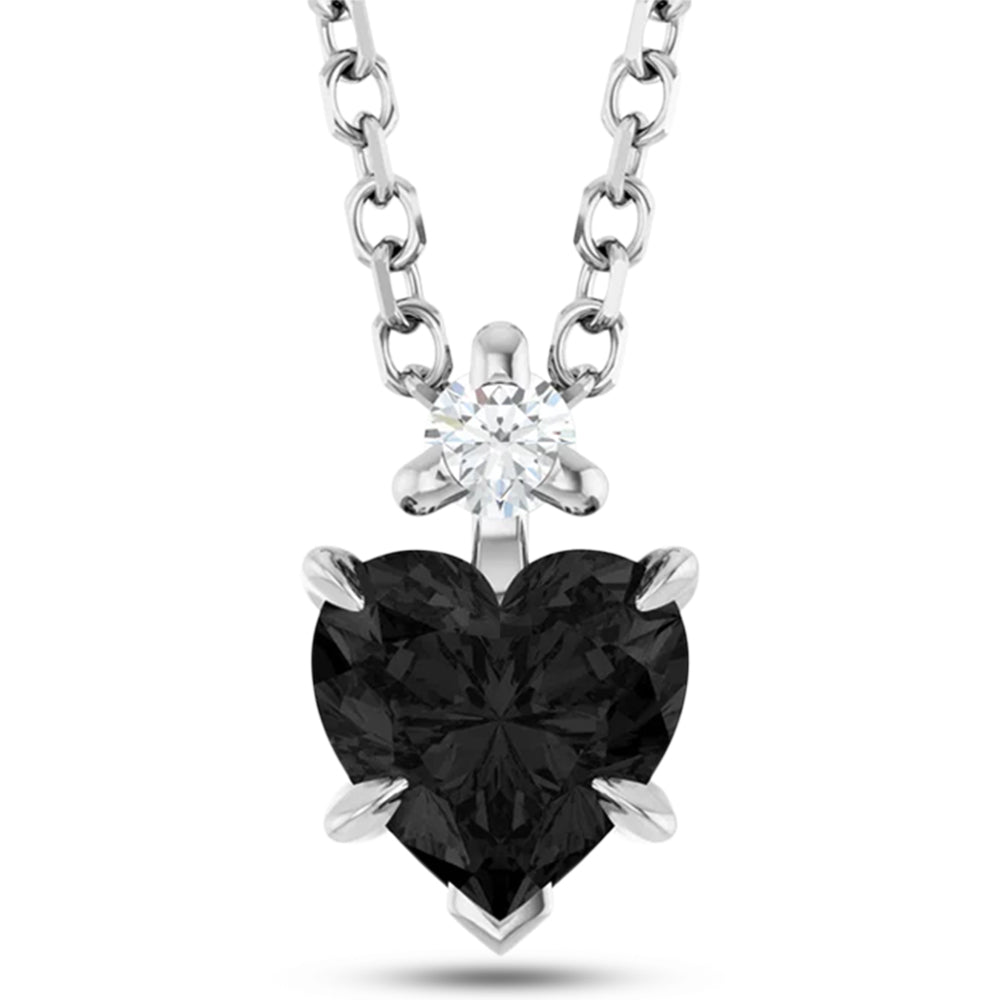 Heart Natural Black Onyx & Natural Diamond Pendant Necklace 14K White Gold (0.38ct)