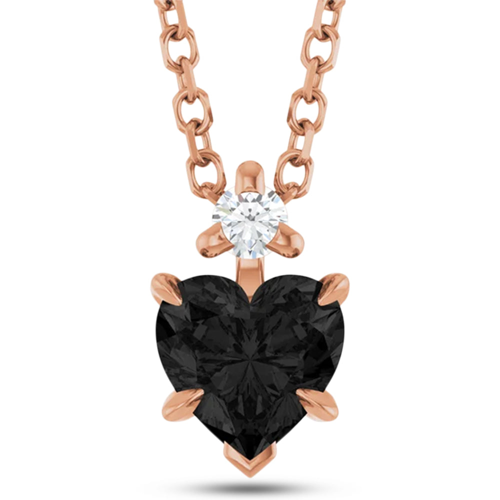 Heart Natural Black Onyx & Natural Diamond Pendant Necklace 14K Rose Gold (0.38ct)