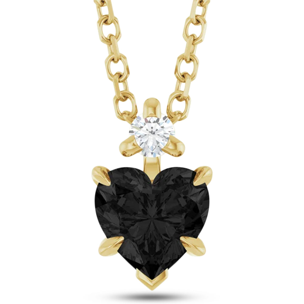 Heart Natural Black Onyx & Natural Diamond Pendant Necklace 14K Yellow Gold (0.38ct)