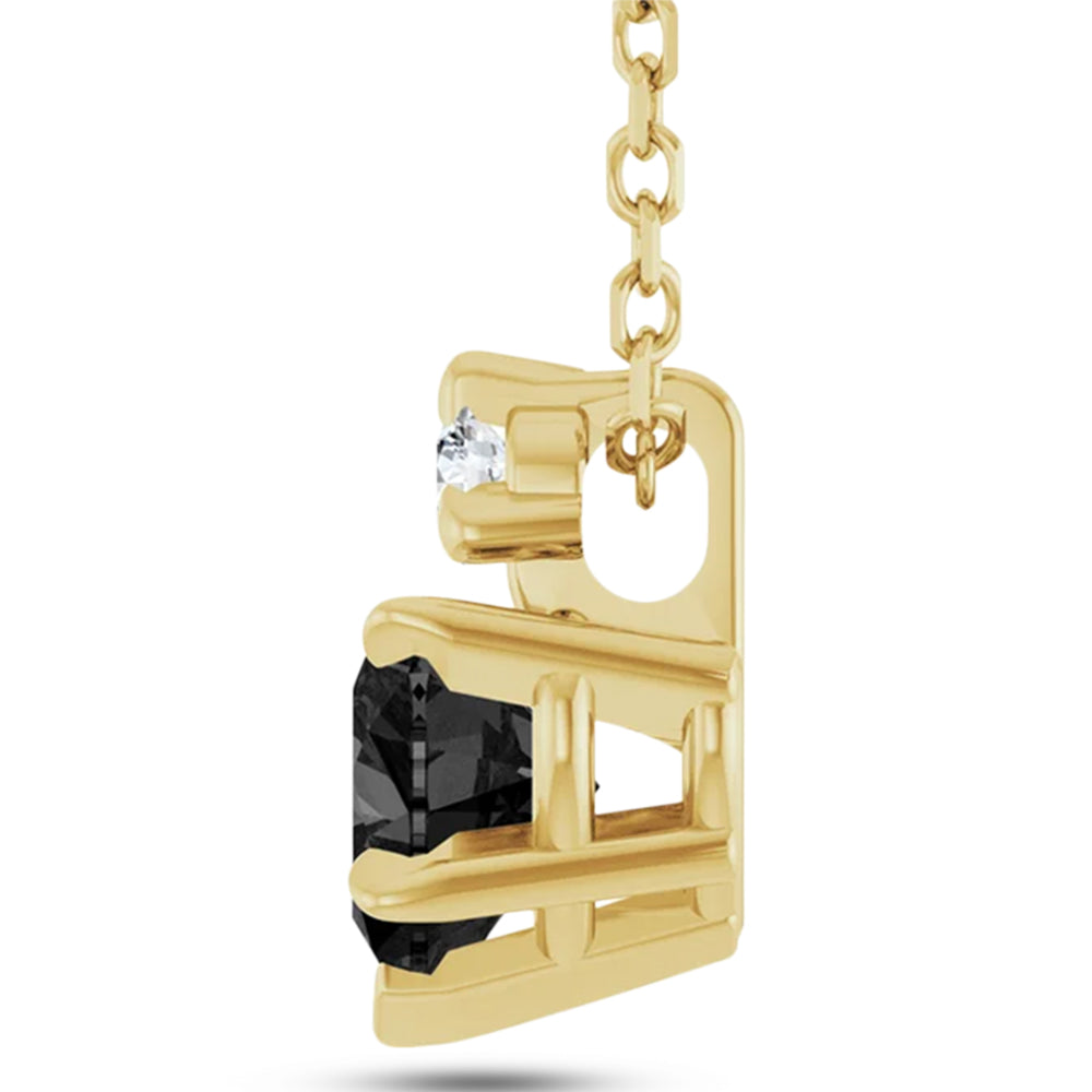 Heart Natural Black Onyx & Natural Diamond Pendant Necklace 14K Yellow Gold (0.38ct)