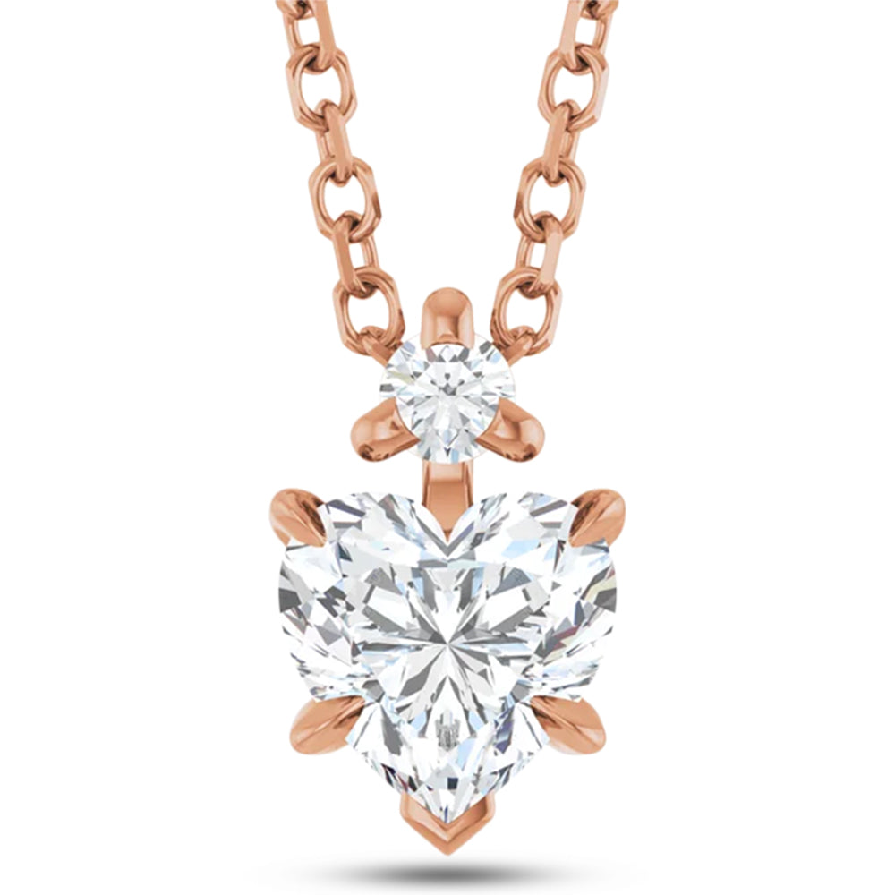 Heart Natural White Sapphire & Natural Diamond Pendant Necklace 14K Rose Gold (0.58ct)