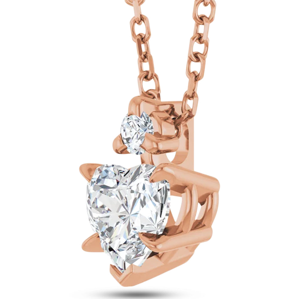 Heart Natural White Sapphire & Natural Diamond Pendant Necklace 14K Rose Gold (0.58ct)