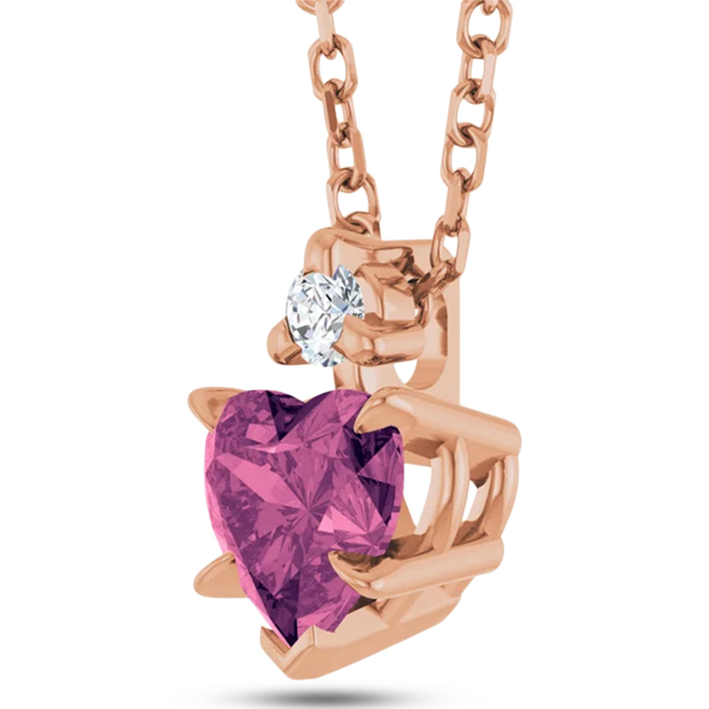 Heart Natural Pink Tourmaline & Natural Diamond Pendant Necklace 14K Rose Gold (0.49ct)