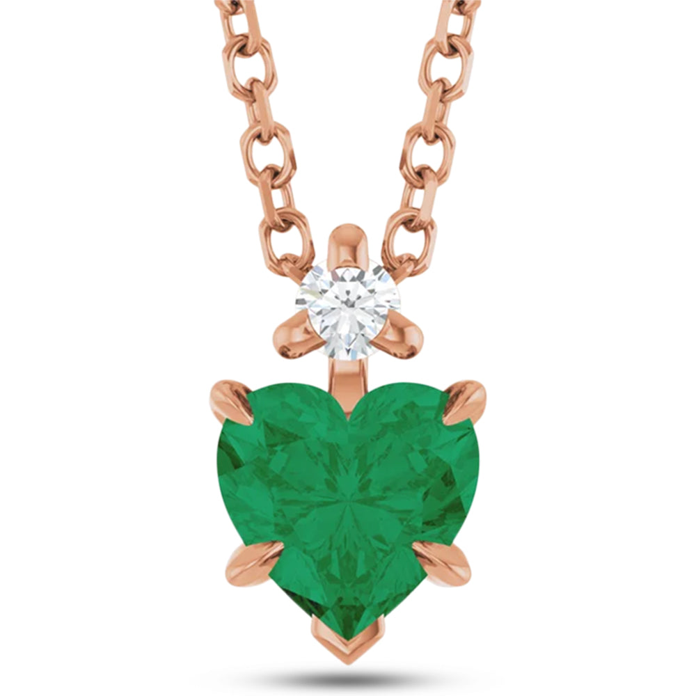 Heart Lab Grown Emerald & Natural Diamond Pendant Necklace 14K Rose Gold (0.43ct)