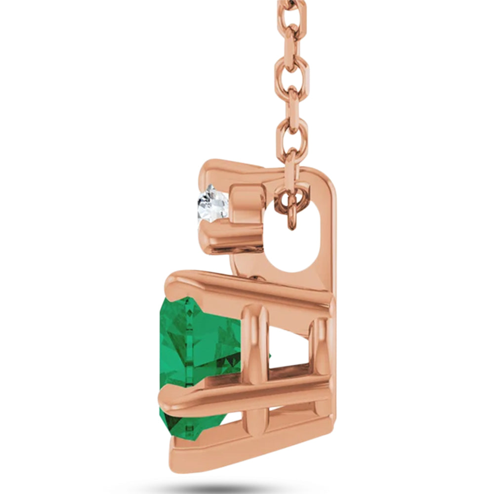 Heart Lab Grown Emerald & Natural Diamond Pendant Necklace 14K Rose Gold (0.43ct)