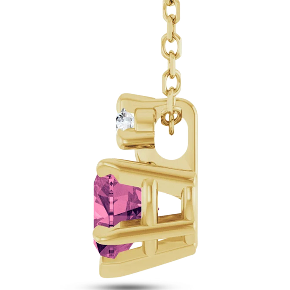 Heart Natural Pink Tourmaline & Natural Diamond Pendant Necklace 14K Yellow Gold (0.49ct)