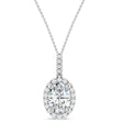 Oval Lab  Moissanite & Diamond Halo Pendant Necklace 14K White Gold (1.07ct)