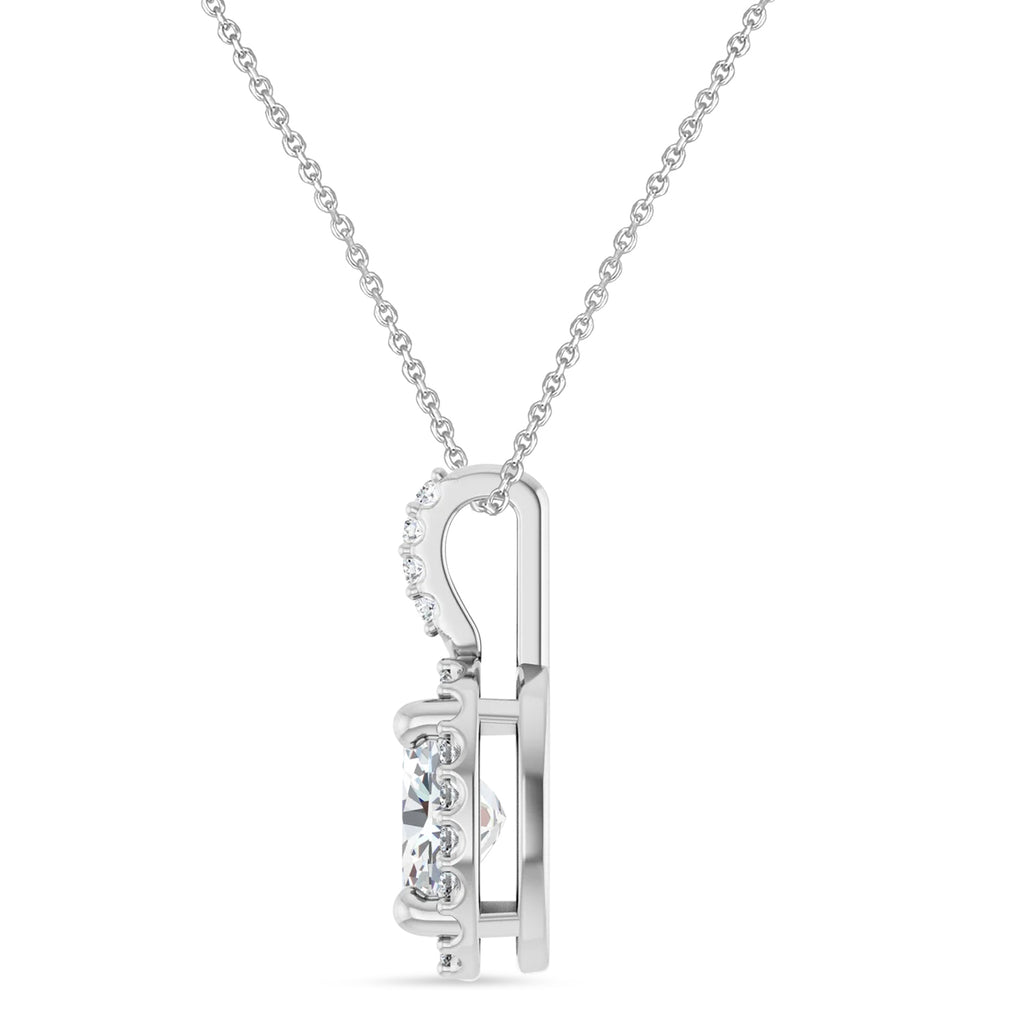 Oval Lab Grown Moissanite & Diamond Halo Pendant Necklace 14K White Gold (1.07ct)