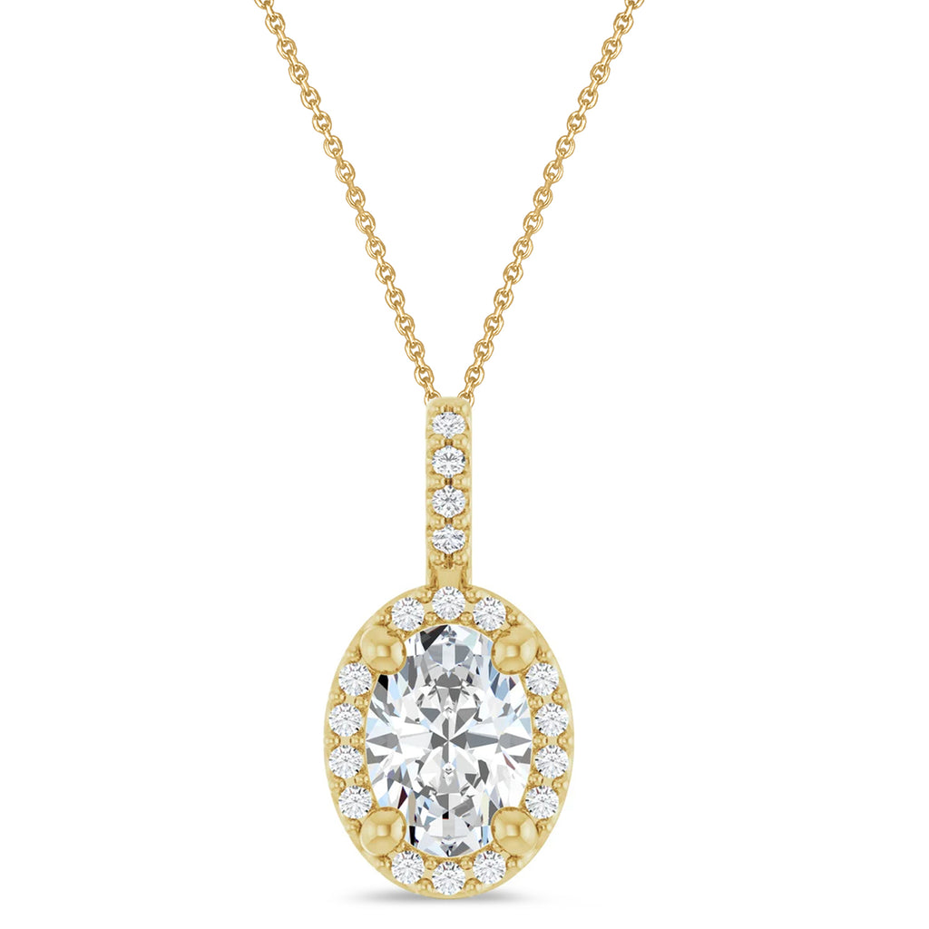 Oval Lab Grown Moissanite & Diamond Halo Pendant Necklace 14K Yellow Gold (1.07ct)