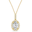 Oval Lab  Moissanite & Diamond Halo Pendant Necklace 14K Yellow Gold (1.07ct)