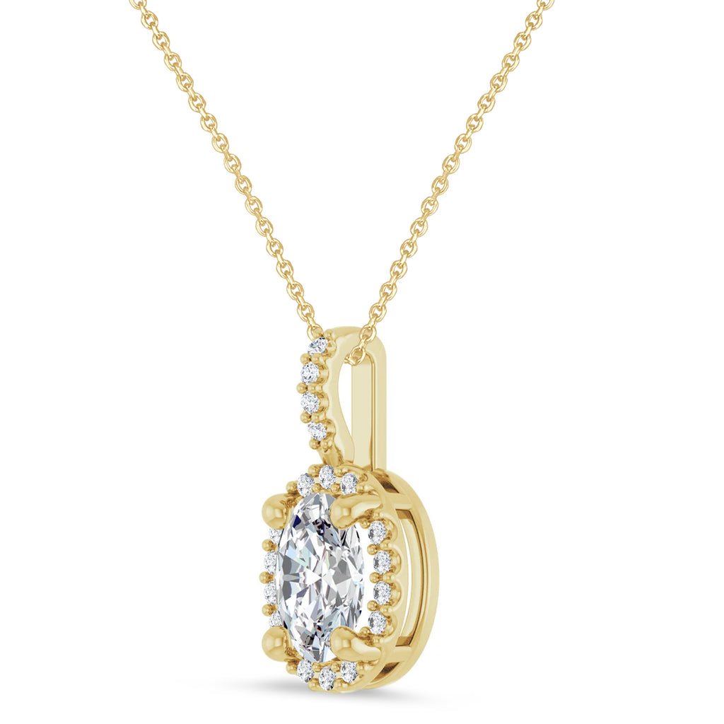 Oval Lab Grown Moissanite & Diamond Halo Pendant Necklace 14K Yellow Gold (1.07ct)