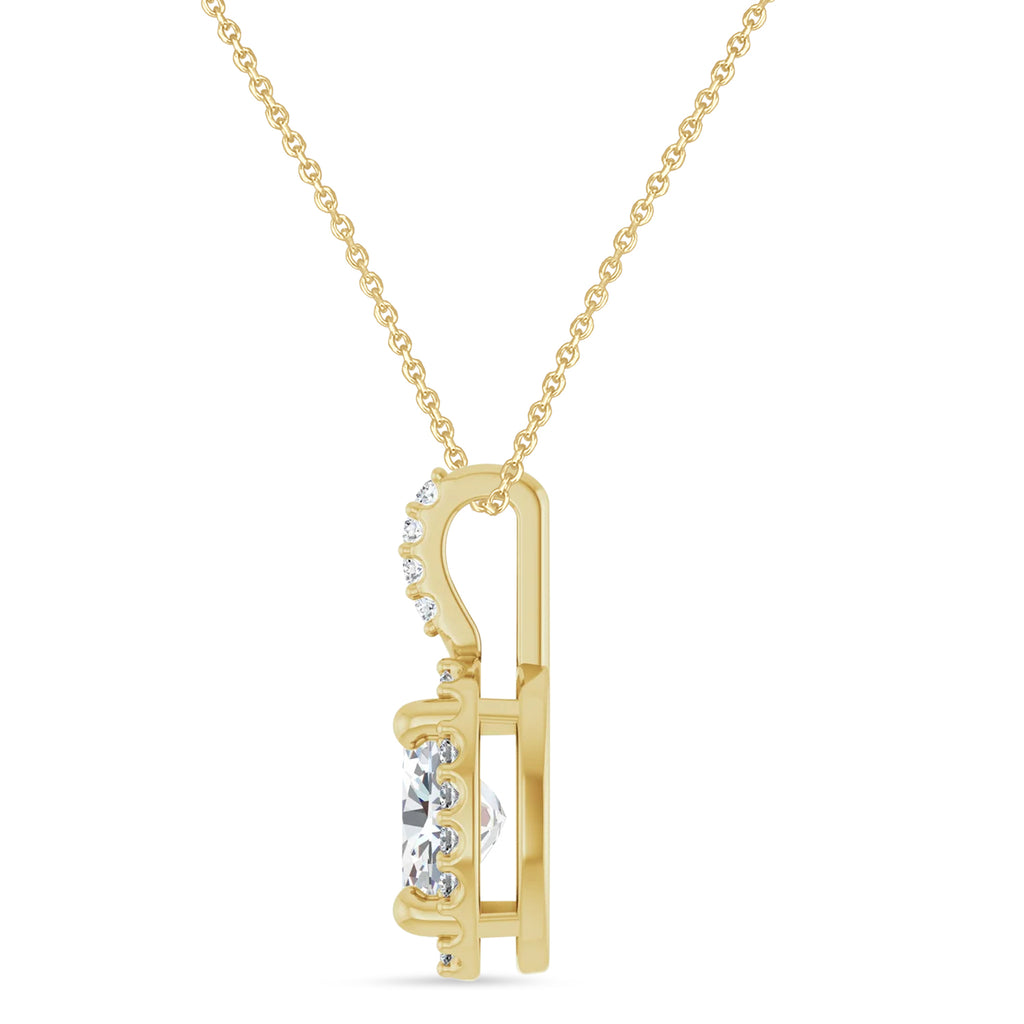 Oval Lab Grown Moissanite & Diamond Halo Pendant Necklace 14K Yellow Gold (1.07ct)