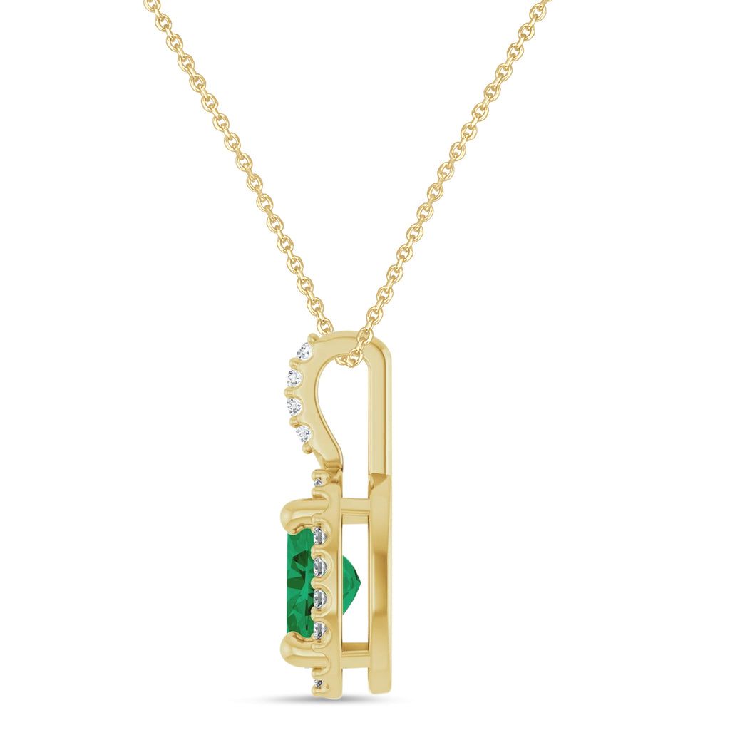 Oval Lab Grown Emerald & Diamond Halo Pendant Necklace 14K Yellow Gold (0.76ct)