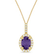 Oval Lab  Amethyst & Diamond Halo Pendant Necklace 14K Yellow Gold (0.77ct)