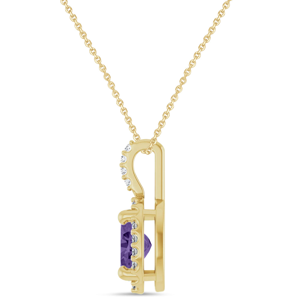 Oval Lab  Amethyst & Diamond Halo Pendant Necklace 14K Yellow Gold (0.77ct)