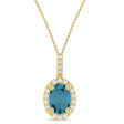 Oval Lab  Aquamarine & Diamond Halo Pendant Necklace 14K Yellow Gold (0.78ct)