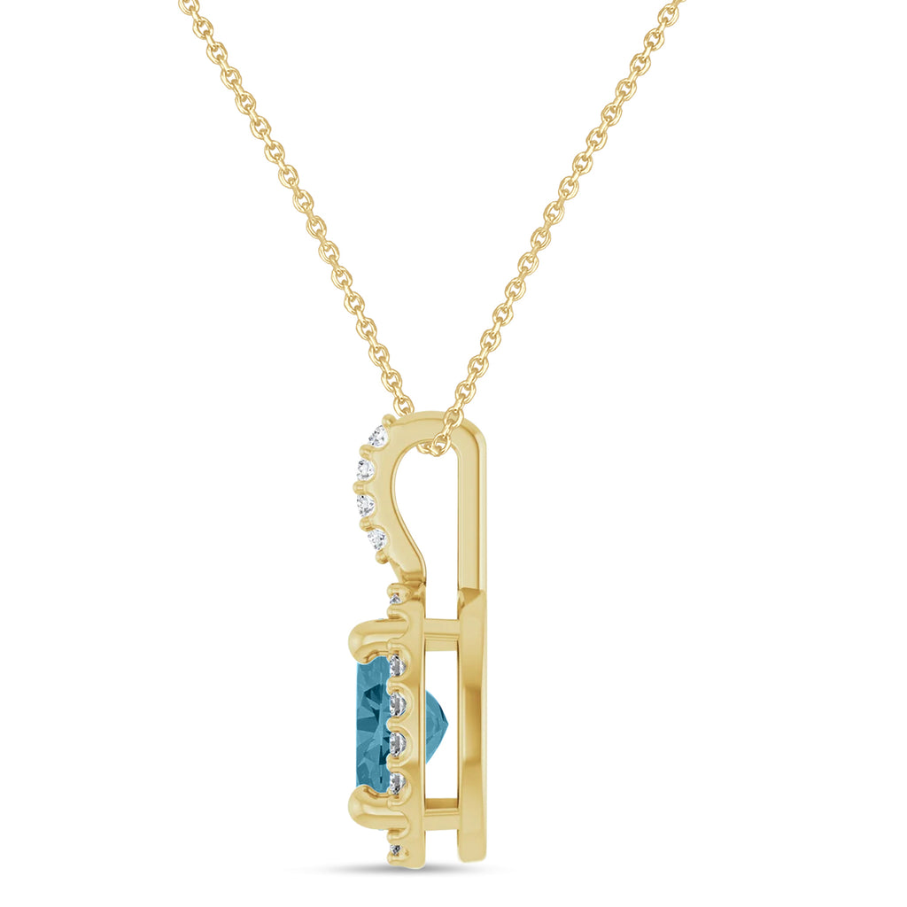 Oval Lab  Aquamarine & Diamond Halo Pendant Necklace 14K Yellow Gold (0.78ct)