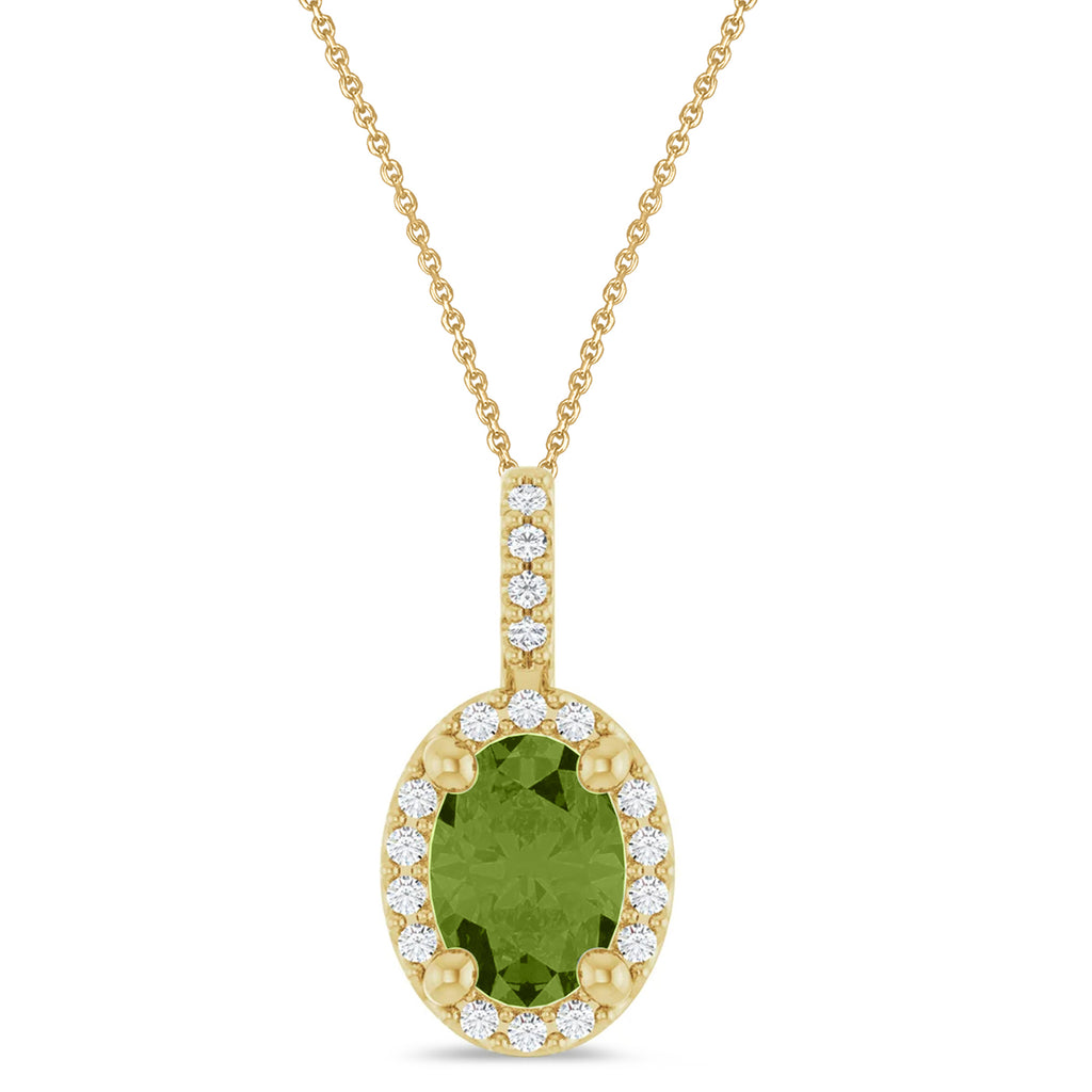 Oval Lab Peridot & Diamond Halo Pendant Necklace 14K Yellow Gold (0.95ct)