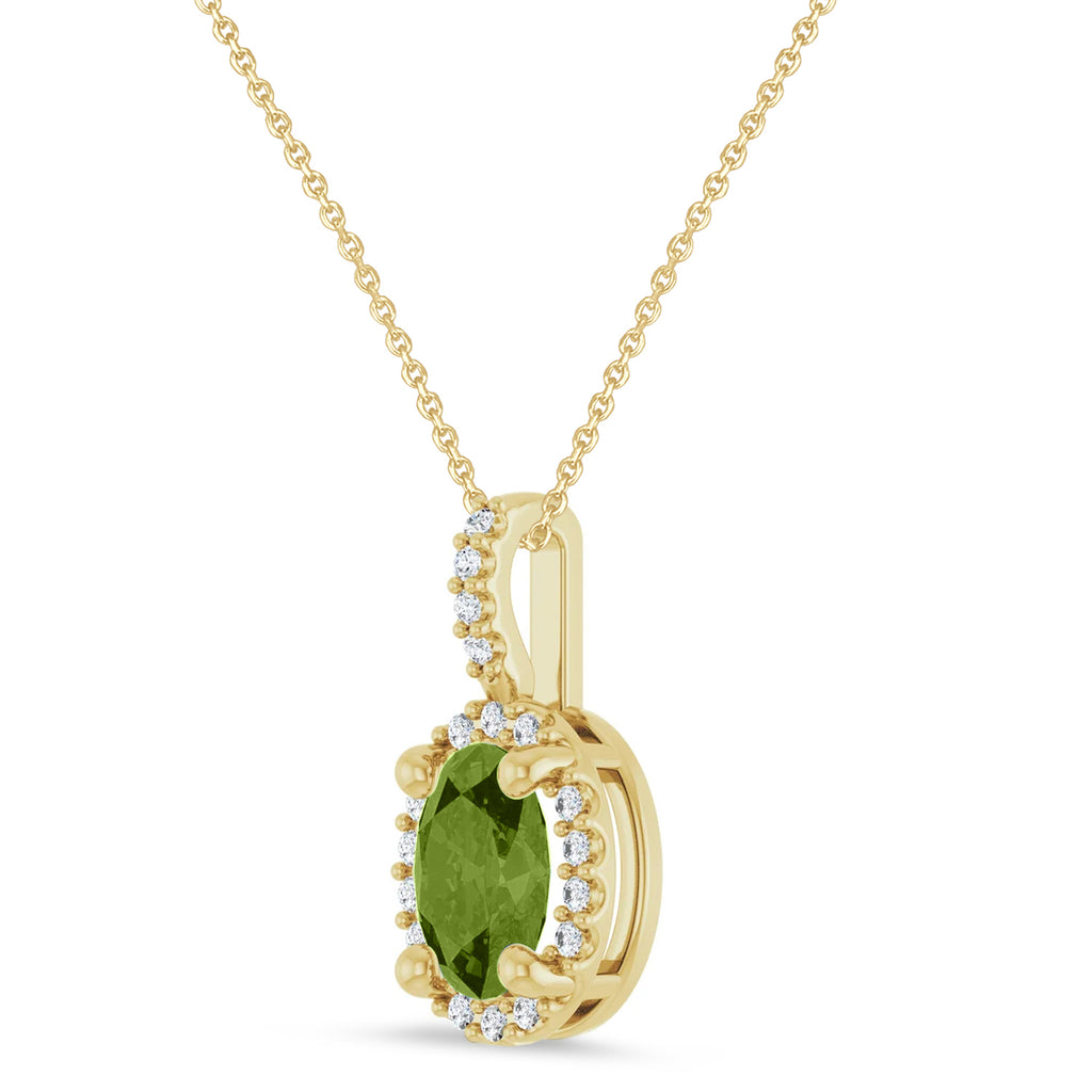 Oval Lab Peridot & Diamond Halo Pendant Necklace 14K Yellow Gold (0.95ct)