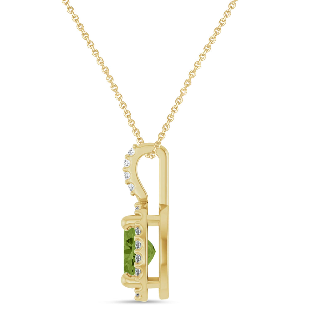 Oval Lab Peridot & Diamond Halo Pendant Necklace 14K Yellow Gold (0.95ct)
