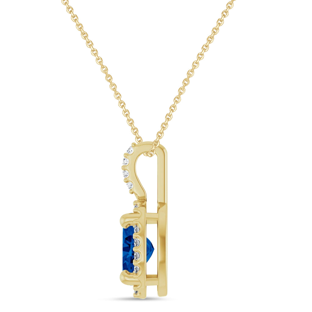 Oval Lab Grown Blue Sapphire & Diamond Halo Pendant Necklace 14K Yellow Gold (1.13ct)