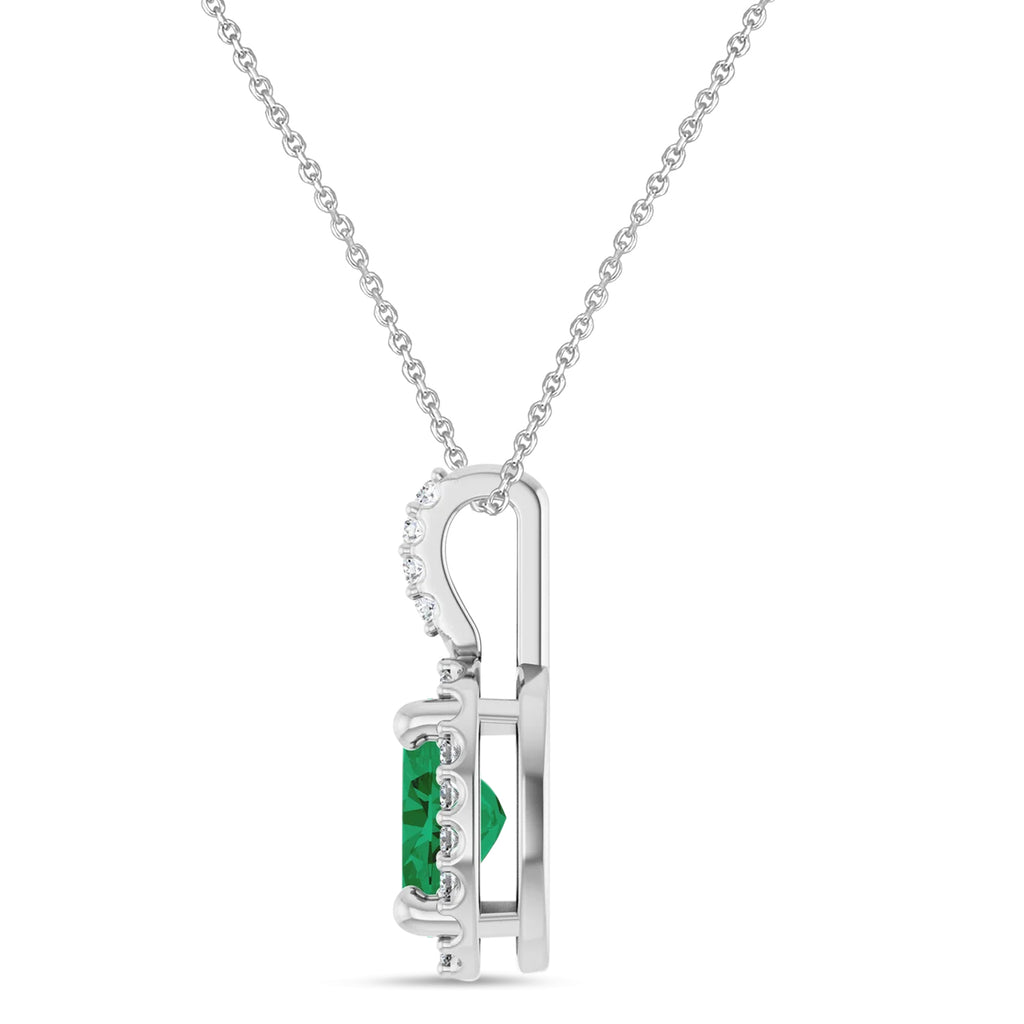 Oval Lab Grown Emerald & Diamond Halo Pendant Necklace 14K White Gold (0.76ct)