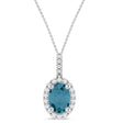 Oval Lab  Aquamarine & Diamond Halo Pendant Necklace 14K White Gold (0.78ct)