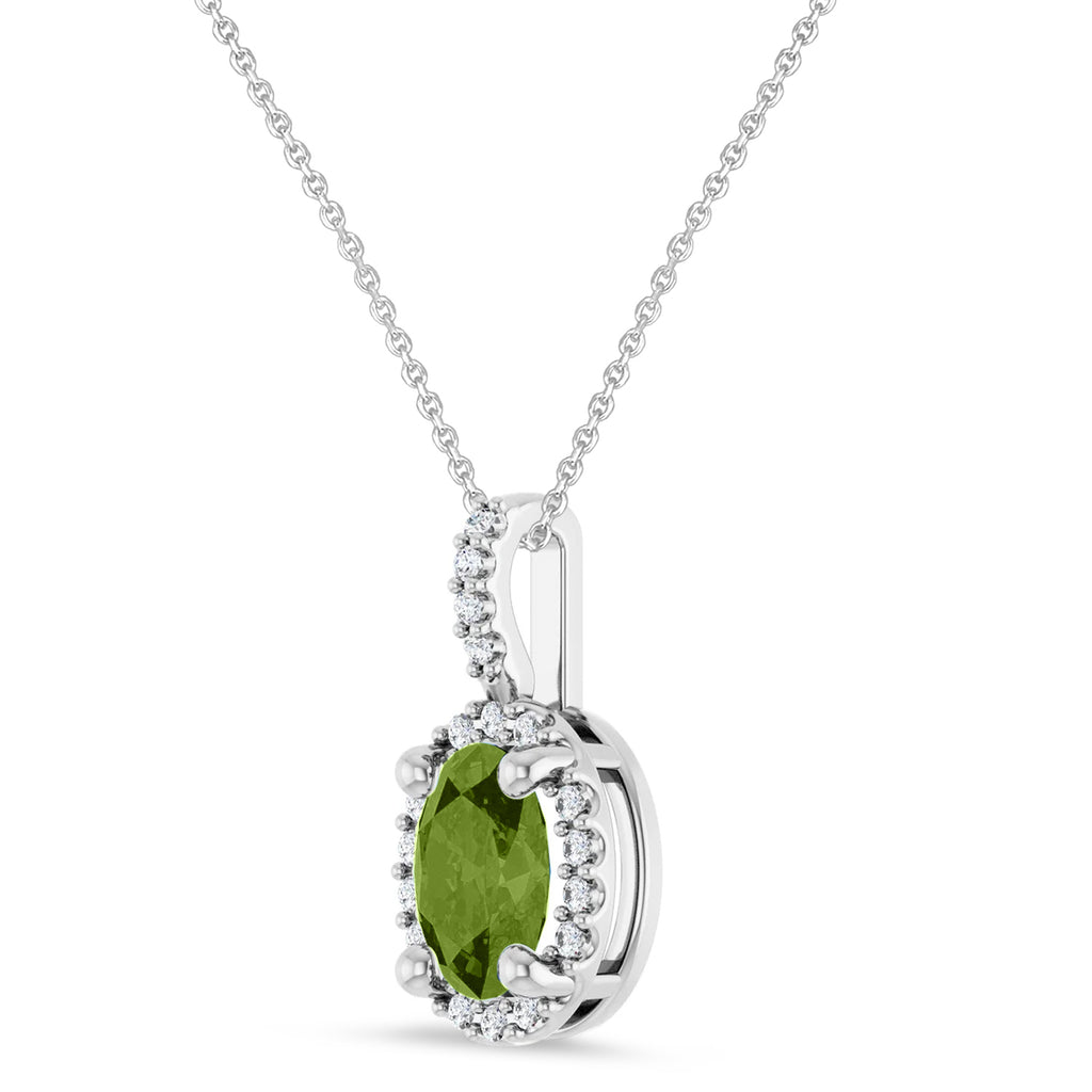 Oval Lab  Peridot & Diamond Halo Pendant Necklace 14K White Gold (0.95ct)