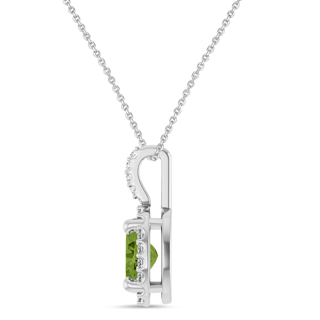 Oval Lab  Peridot & Diamond Halo Pendant Necklace 14K White Gold (0.95ct)