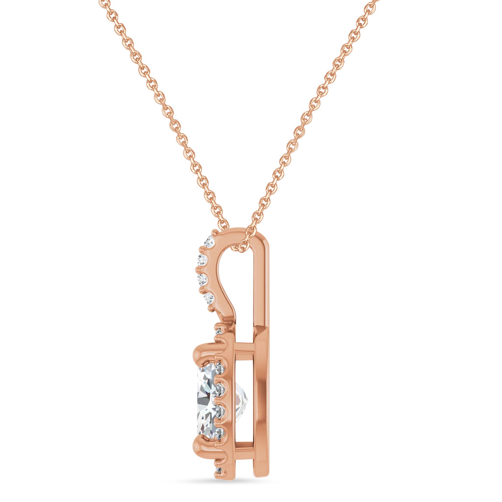 Oval Lab Grown Moissanite & Diamond Halo Pendant Necklace 14K Rose Gold (1.07ct)