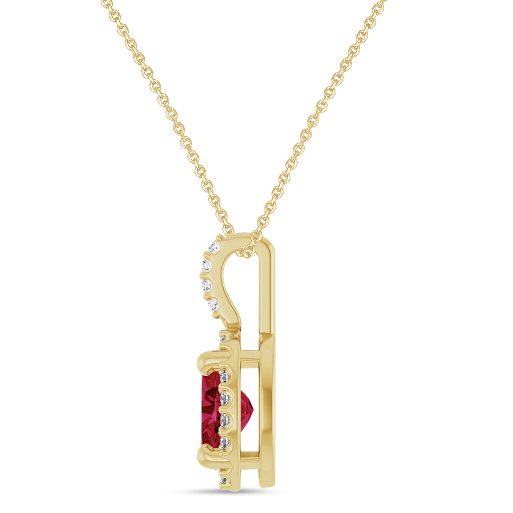 Oval Lab Grown Ruby & Diamond Halo Pendant Necklace 14K Yellow Gold (1.08ct)