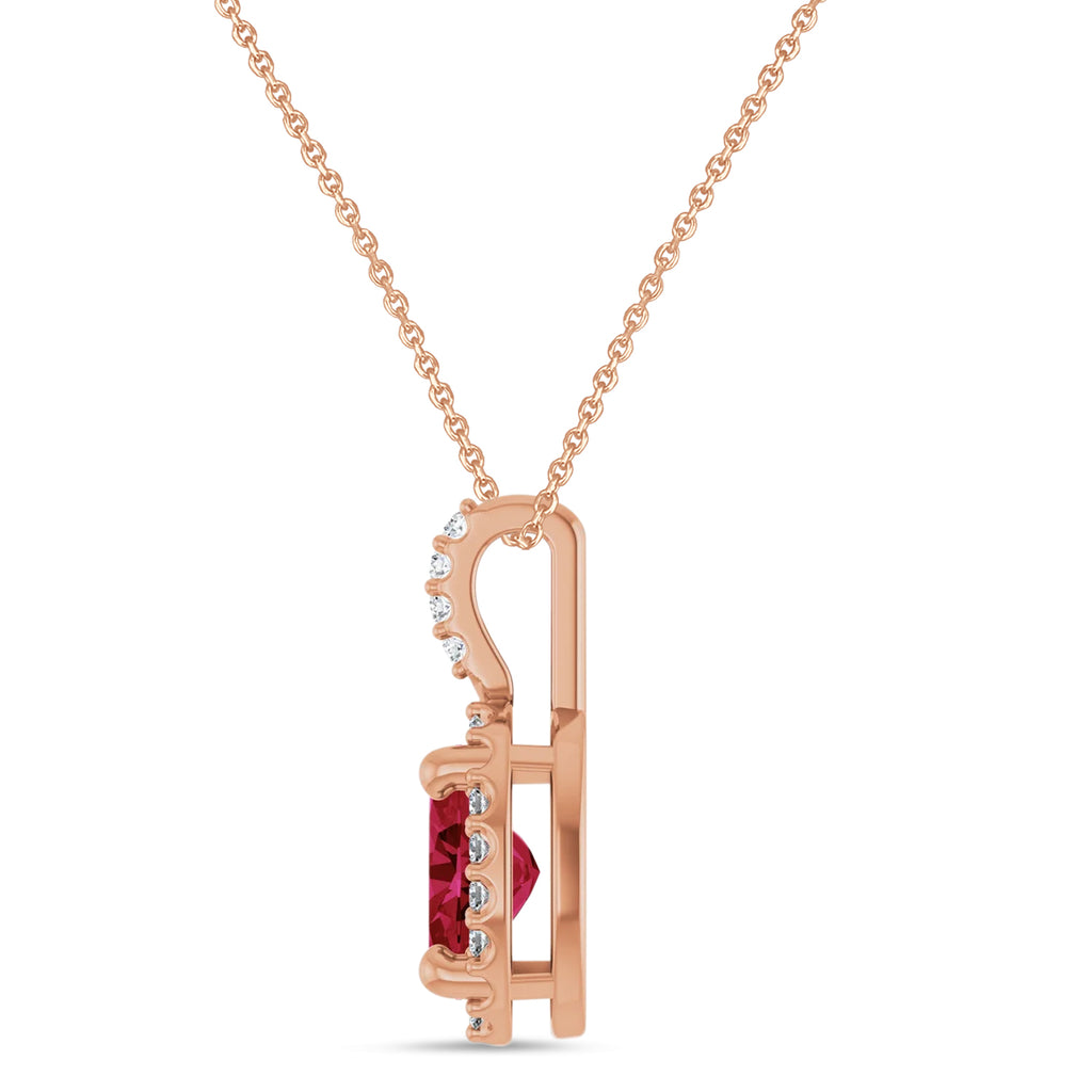 Oval Lab Grown Ruby & Diamond Halo Pendant Necklace 14K Rose Gold (1.08ct)