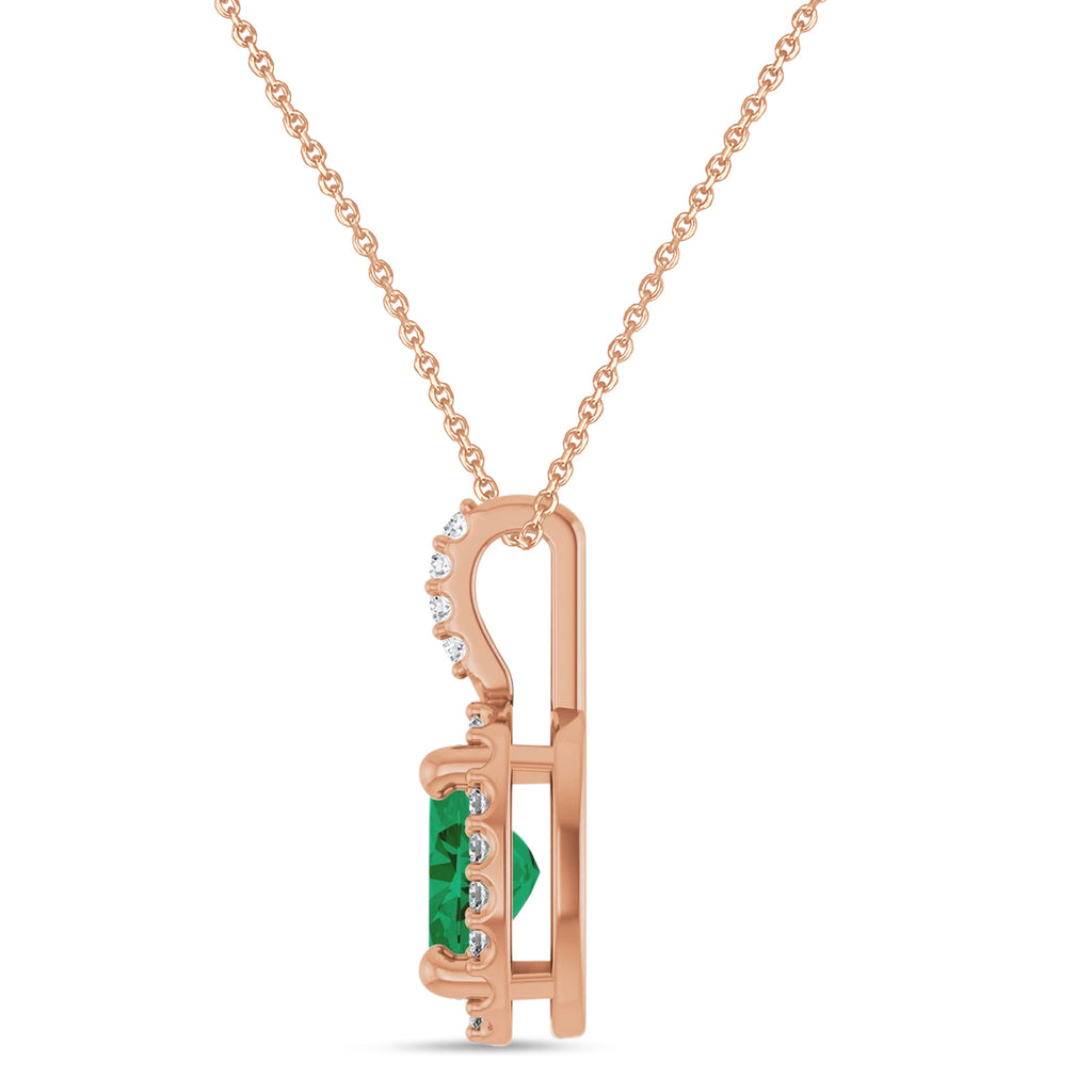 Oval Lab Grown Emerald & Diamond Halo Pendant Necklace 14K Rose Gold (0.76ct)