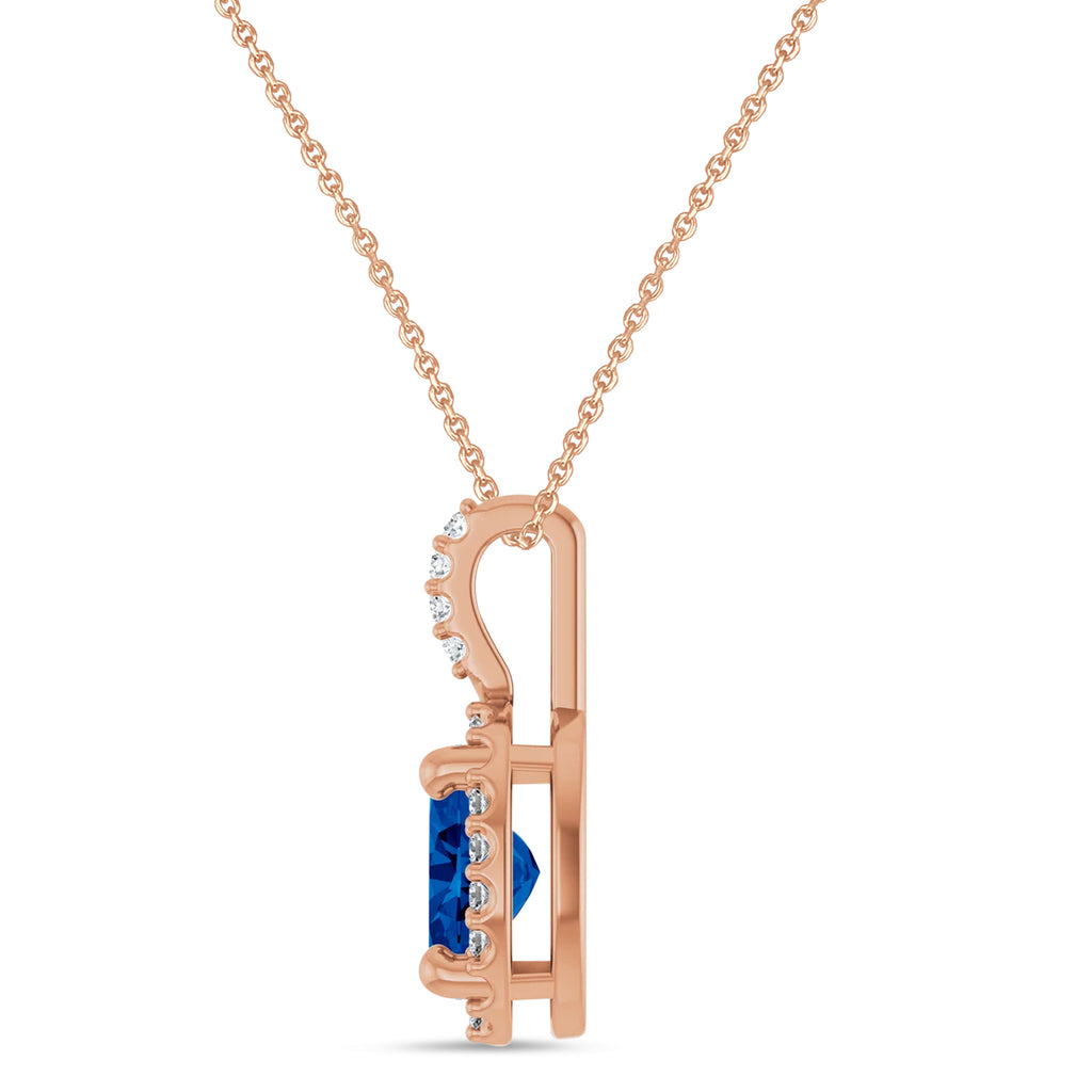Oval Lab Grown Blue Sapphire & Diamond Halo Pendant Necklace 14K Rose Gold (1.13ct)