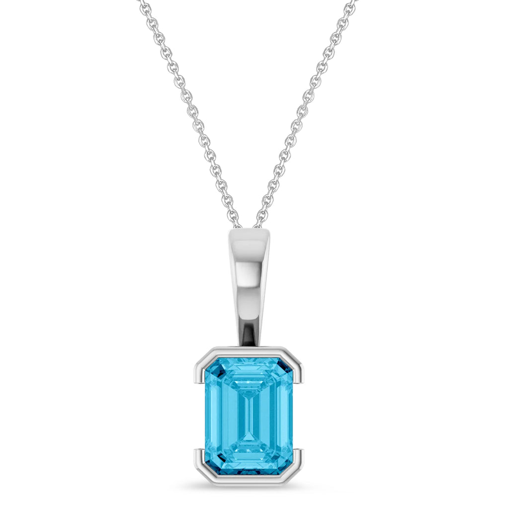 Emerald Cut Lab Grown Aqua Sapphire Pendant Necklace 14K White Gold (2.07ct)
