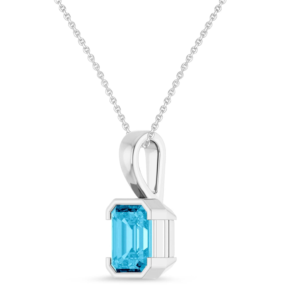 Emerald Cut Lab Grown Aqua Sapphire Pendant Necklace 14K White Gold (2.07ct)
