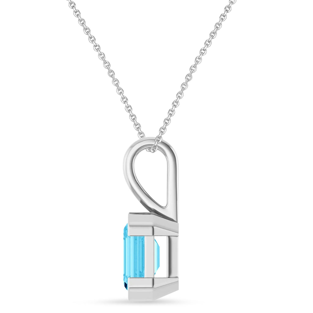 Emerald Cut Lab Grown Aqua Sapphire Pendant Necklace 14K White Gold (2.07ct)