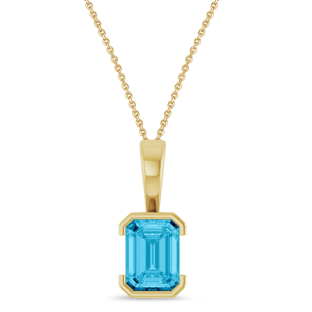 Emerald Cut Lab Blue Topaz Pendant Necklace 14K Yellow Gold (2.00ct)