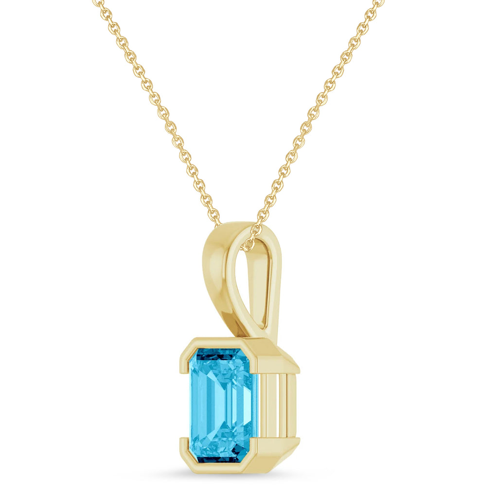Emerald Cut Lab Blue Topaz Pendant Necklace 14K Yellow Gold (2.00ct)