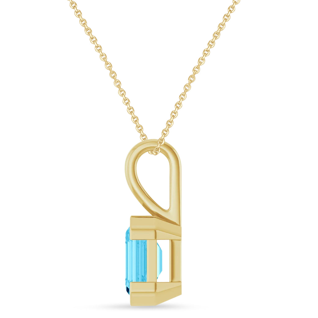 Emerald Cut Lab Blue Topaz Pendant Necklace 14K Yellow Gold (2.00ct)