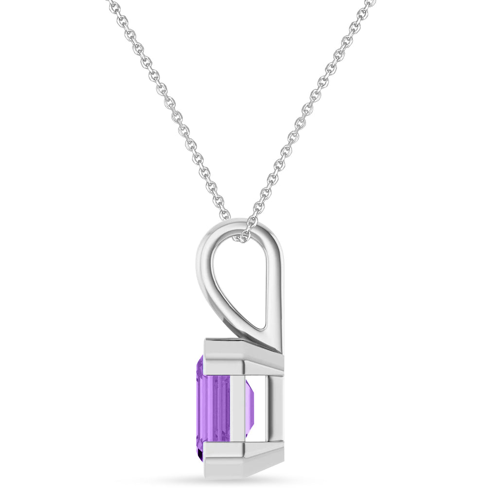 Emerald Cut Lab Amethyst Pendant Necklace 14K White Gold (1.30ct)