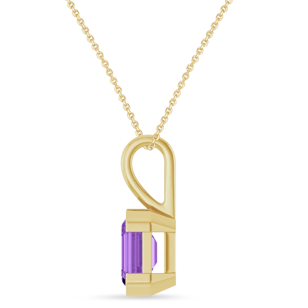 Emerald Cut Lab Amethyst Pendant Necklace 14K Yellow Gold (1.30ct)