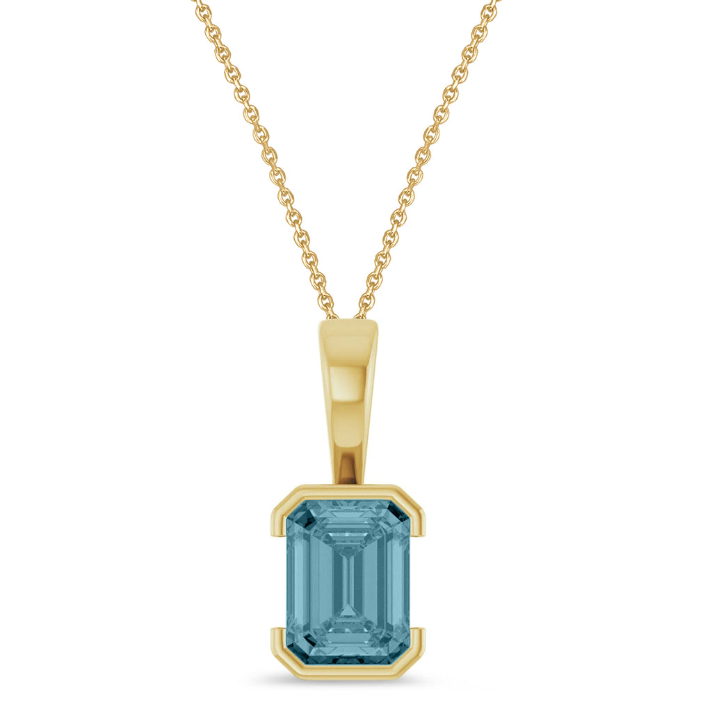 Emerald Cut Lab Aquamarine Pendant Necklace 14K Yellow Gold (1.40ct)