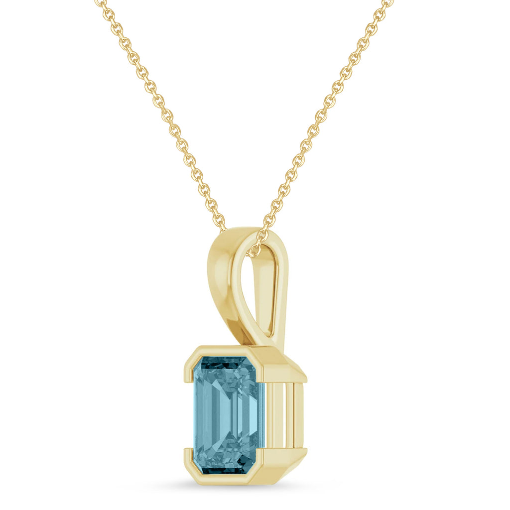 Emerald Cut Lab Aquamarine Pendant Necklace 14K Yellow Gold (1.40ct)