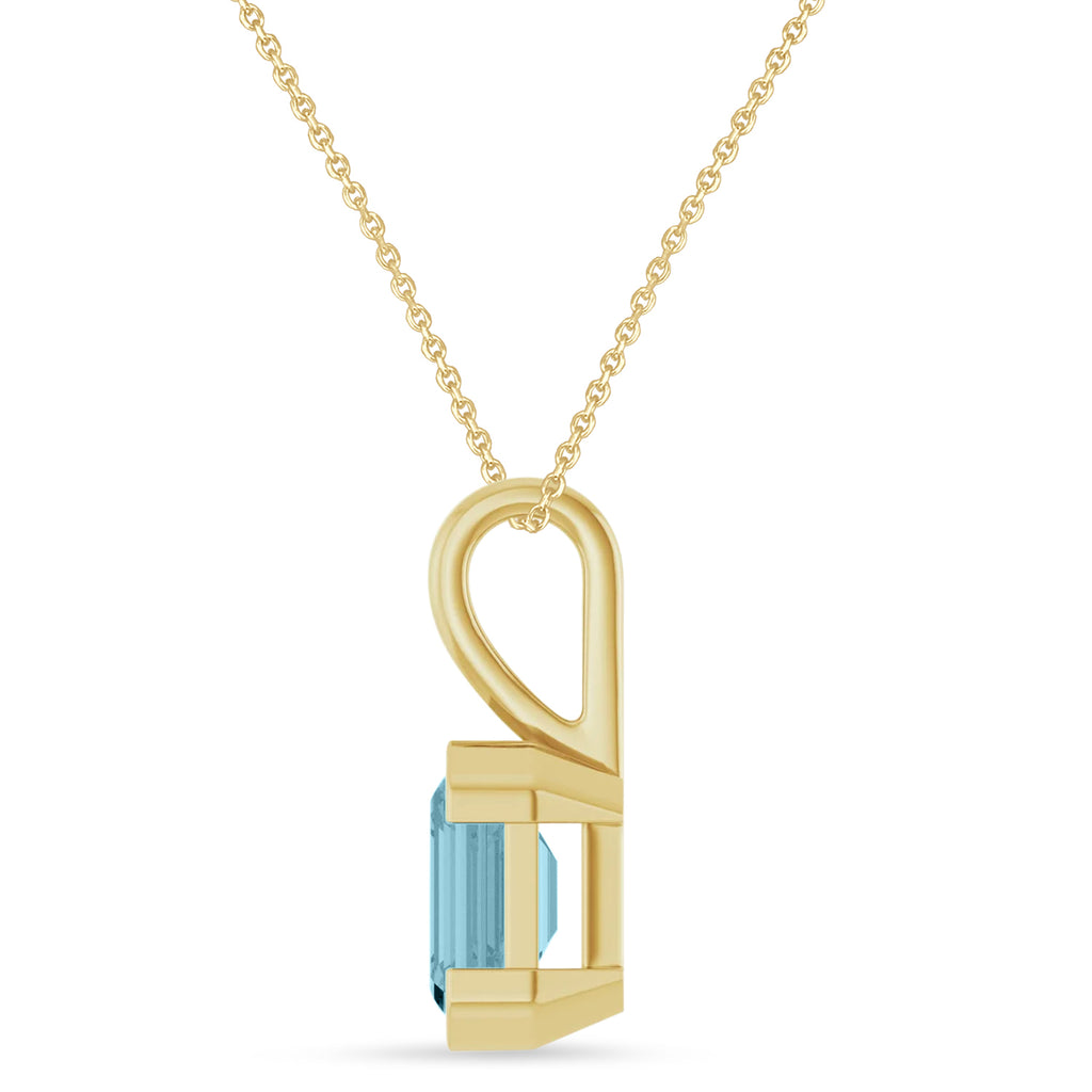 Emerald Cut Lab Aquamarine Pendant Necklace 14K Yellow Gold (1.40ct)
